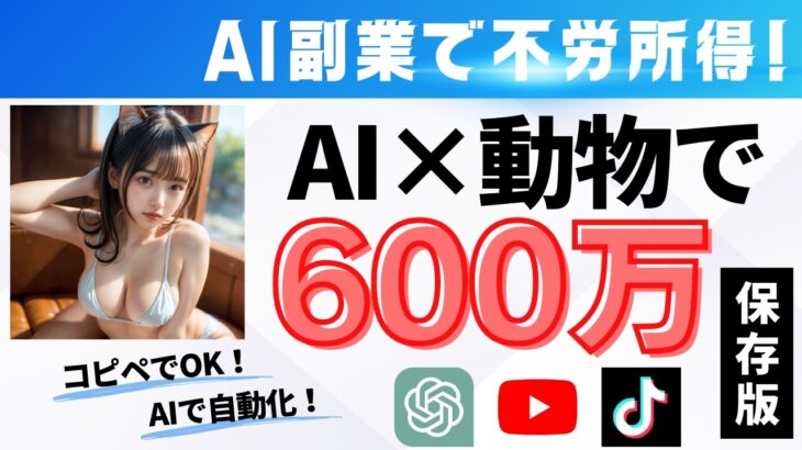 【不労所得】AI×動物で動画量産！コピペで600万稼ぐ！「顔出しなし」「ノースキル」でOK！