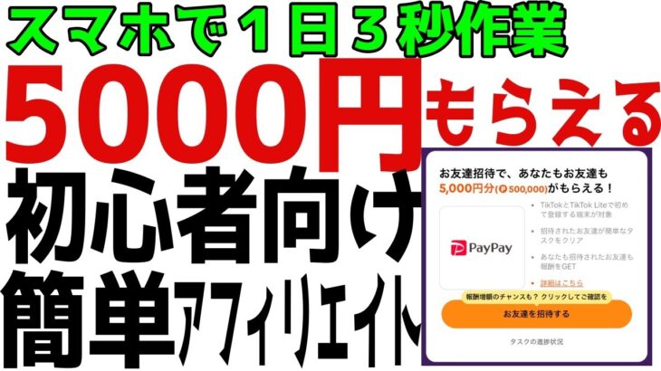 【ポイ活】スマホ1日3秒で5000円もらえるTikTokLite 初心者でも簡単なアフィリエイト